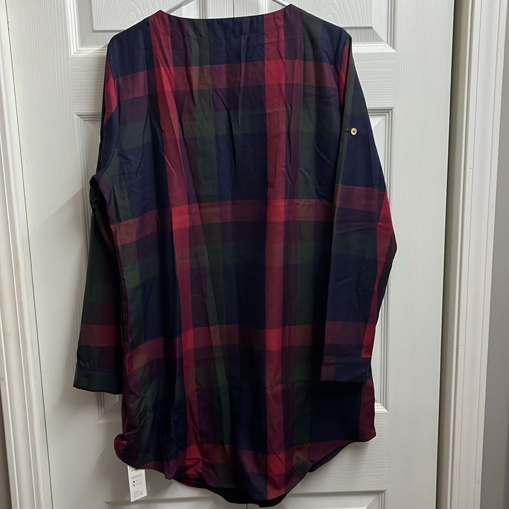 Cupshe Red Green Plaid Long Sleeve Shift Dress NWT - Picture 5 of 14